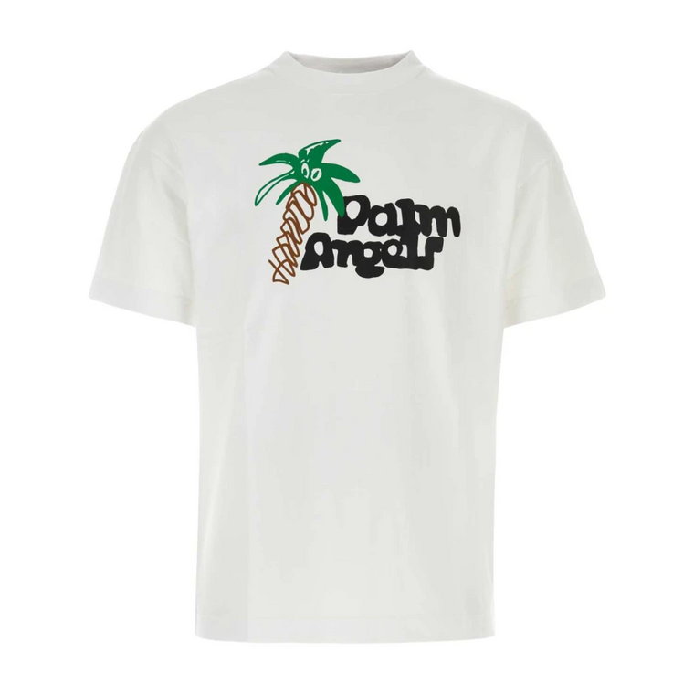 Premium Biała Bawełniana Koszulka, Klasyczny Styl Palm Angels