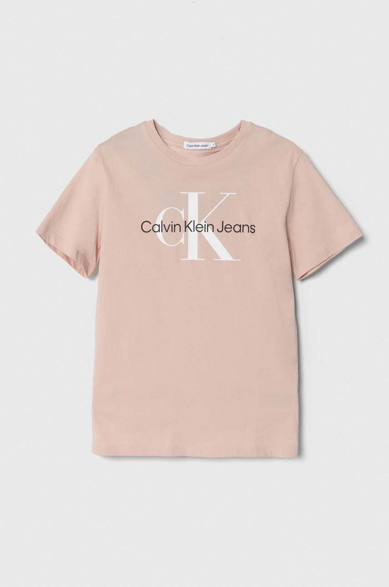 Calvin Klein Jeans t-shirt bawełniany dziecięcy kolor różowy z nadrukiem