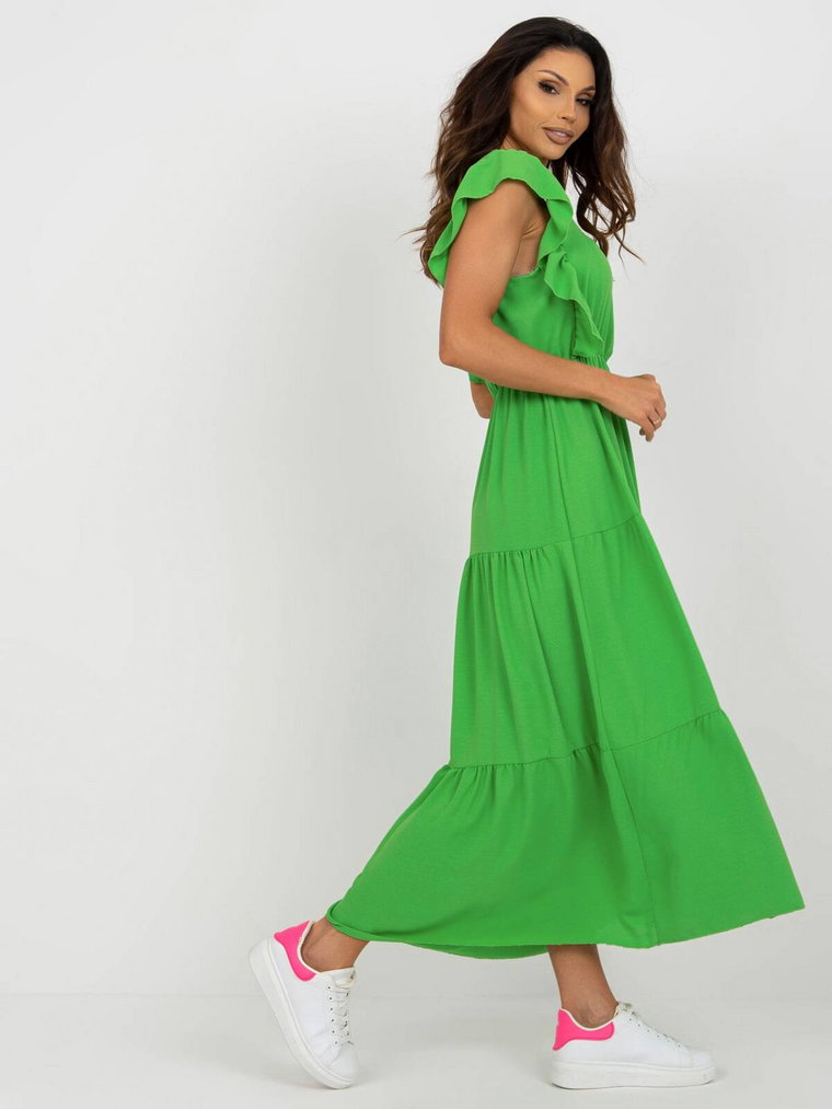 Sukienka z falbaną jasny zielony codzienna letnia dekolt kwadratowy rękaw bez rękawów długość midi falbana