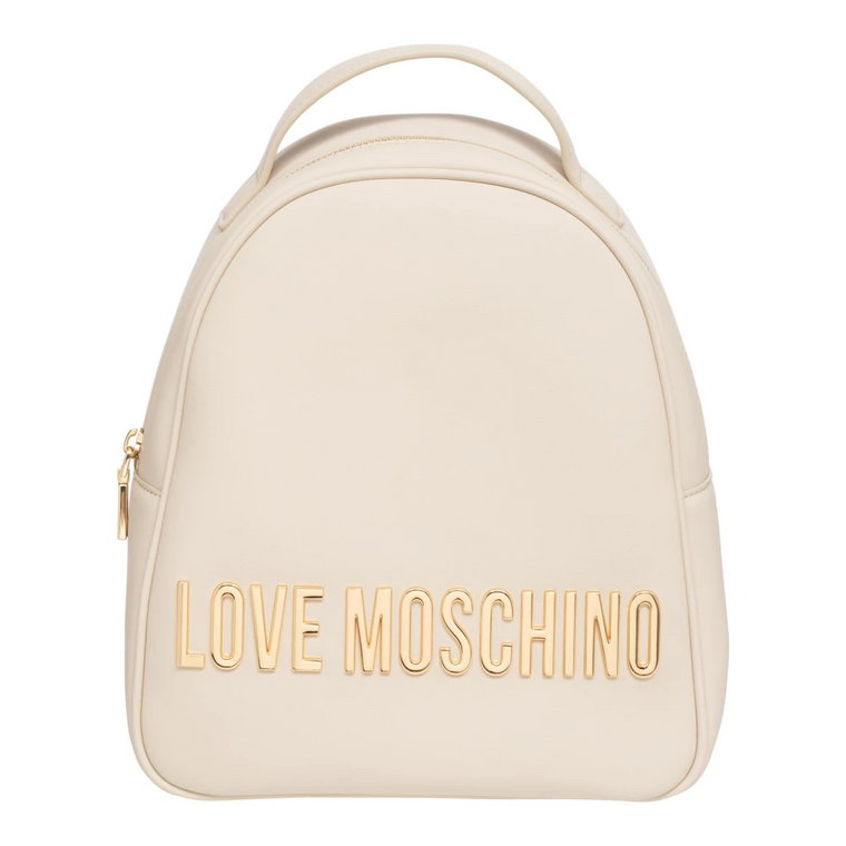 Ivory Syntetyczny Plecak z Złotymi Szczegółami Love Moschino