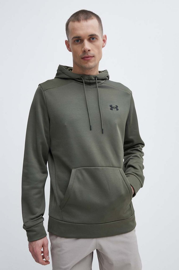 Under Armour bluza dresowa kolor zielony z kapturem gładka 1373353