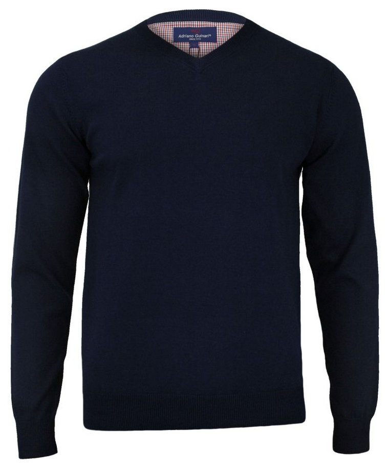 Sweter Granatowy, Bawełniany, Męski (serek) - Klasyczny, V-neck