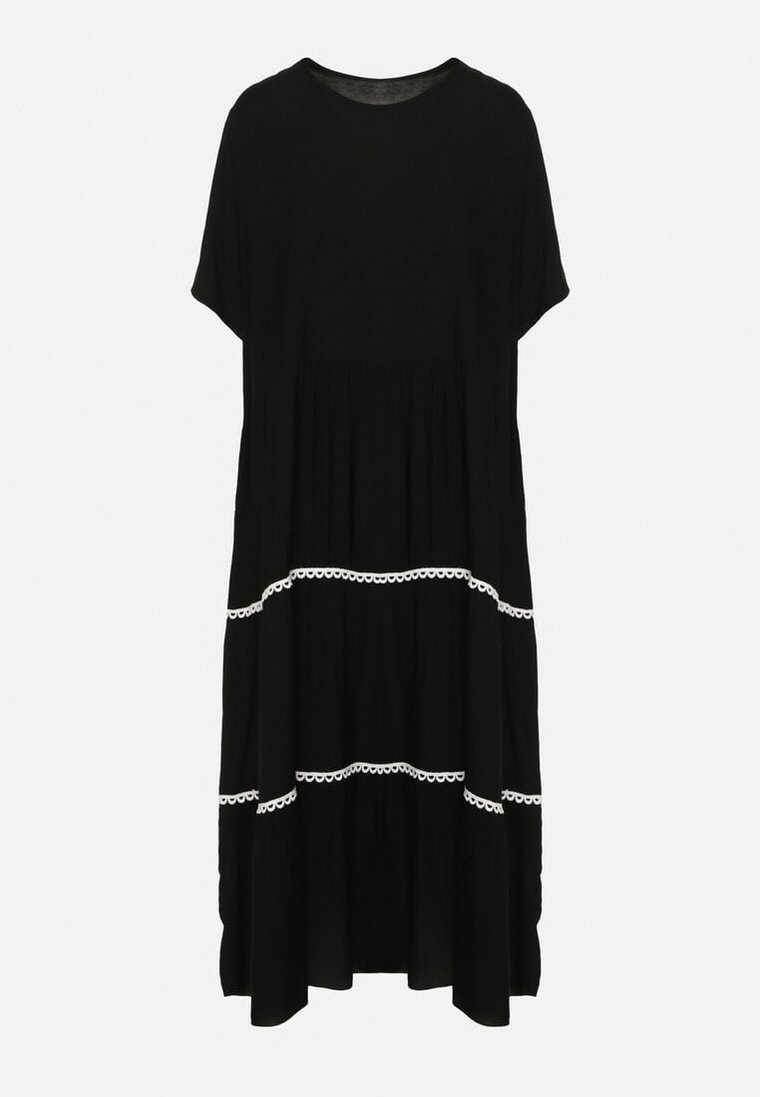 Czarna Bawełniana Sukienka z Krótkim Rękawem Camola