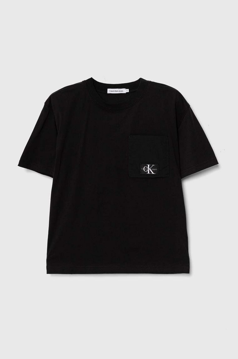 Calvin Klein Jeans t-shirt bawełniany dziecięcy kolor czarny z aplikacją