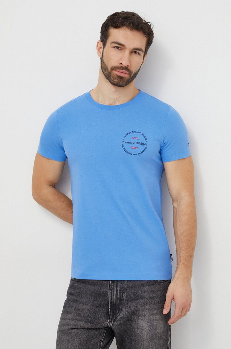 Tommy Hilfiger t-shirt bawełniany męski kolor niebieski z nadrukiem MW0MW34390