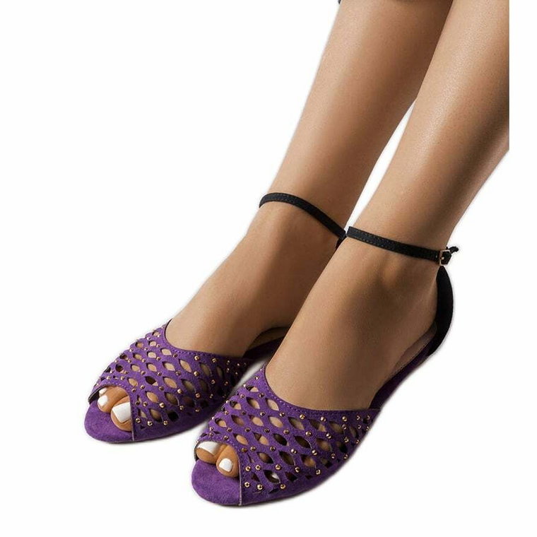 Fioletowe ażurowe sandały z cyrkoniami Avice