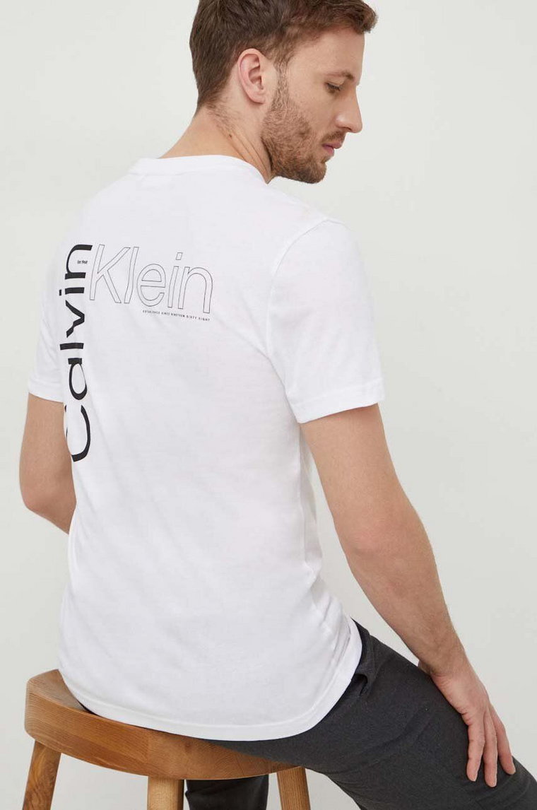 Calvin Klein t-shirt bawełniany męski kolor biały z nadrukiem