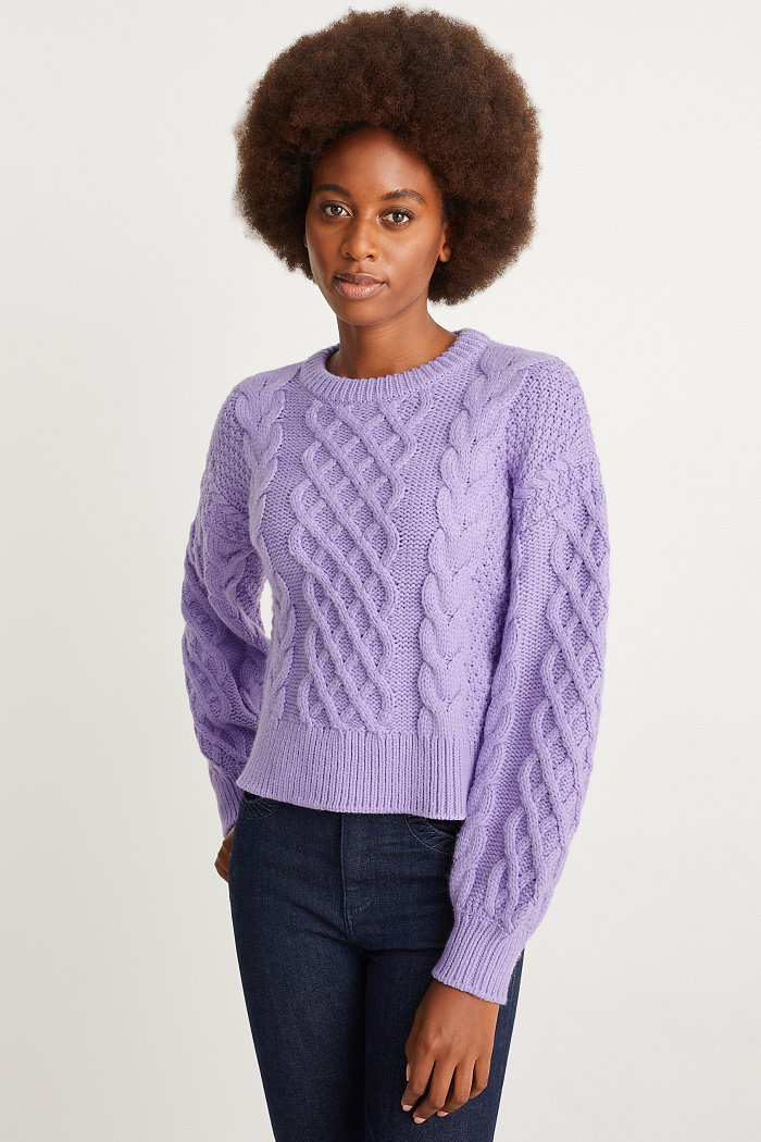 C&A Sweter-warkoczowy wzór, Purpurowy, Rozmiar: M