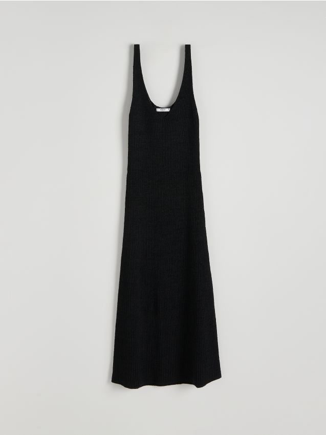 Reserved - Dzianinowa sukienka maxi - czarny