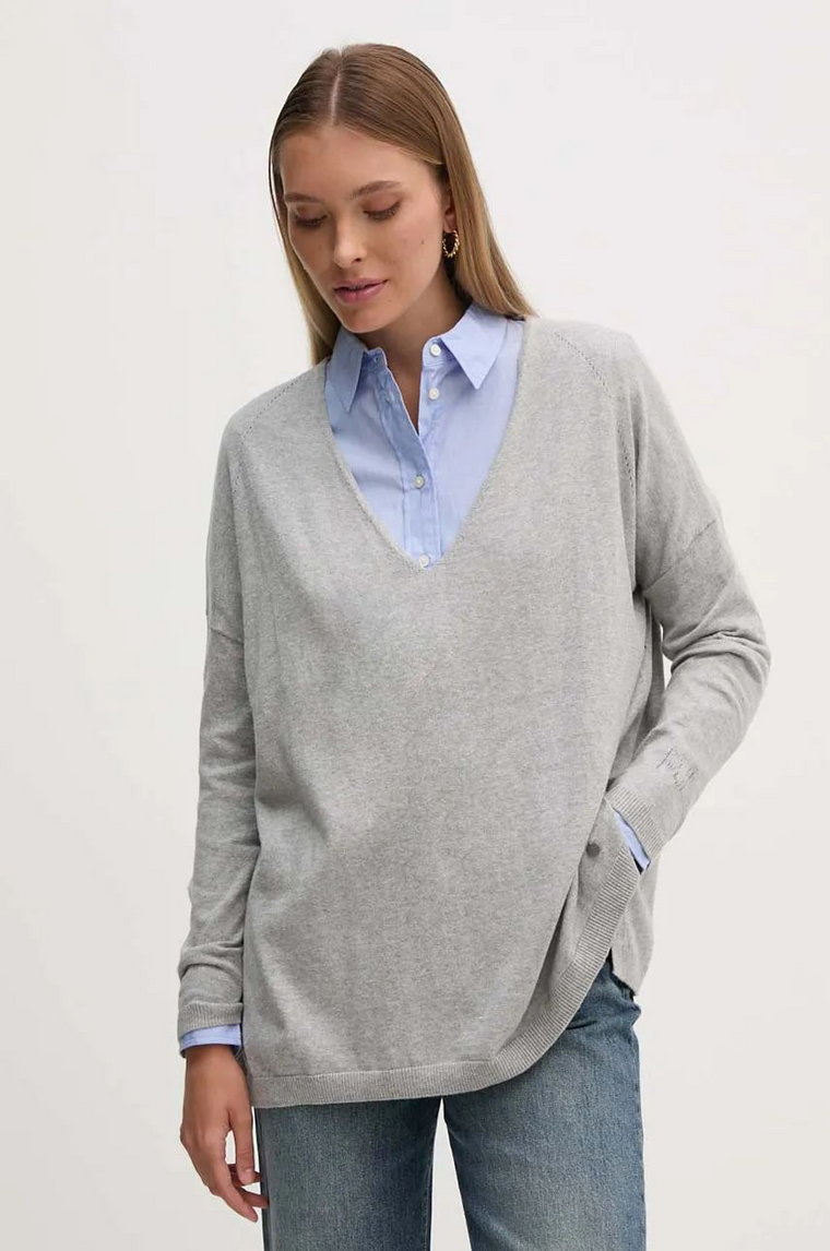 Pepe Jeans sweter z domieszką wełny ISELA V-NECK damski kolor szary lekki PL702220