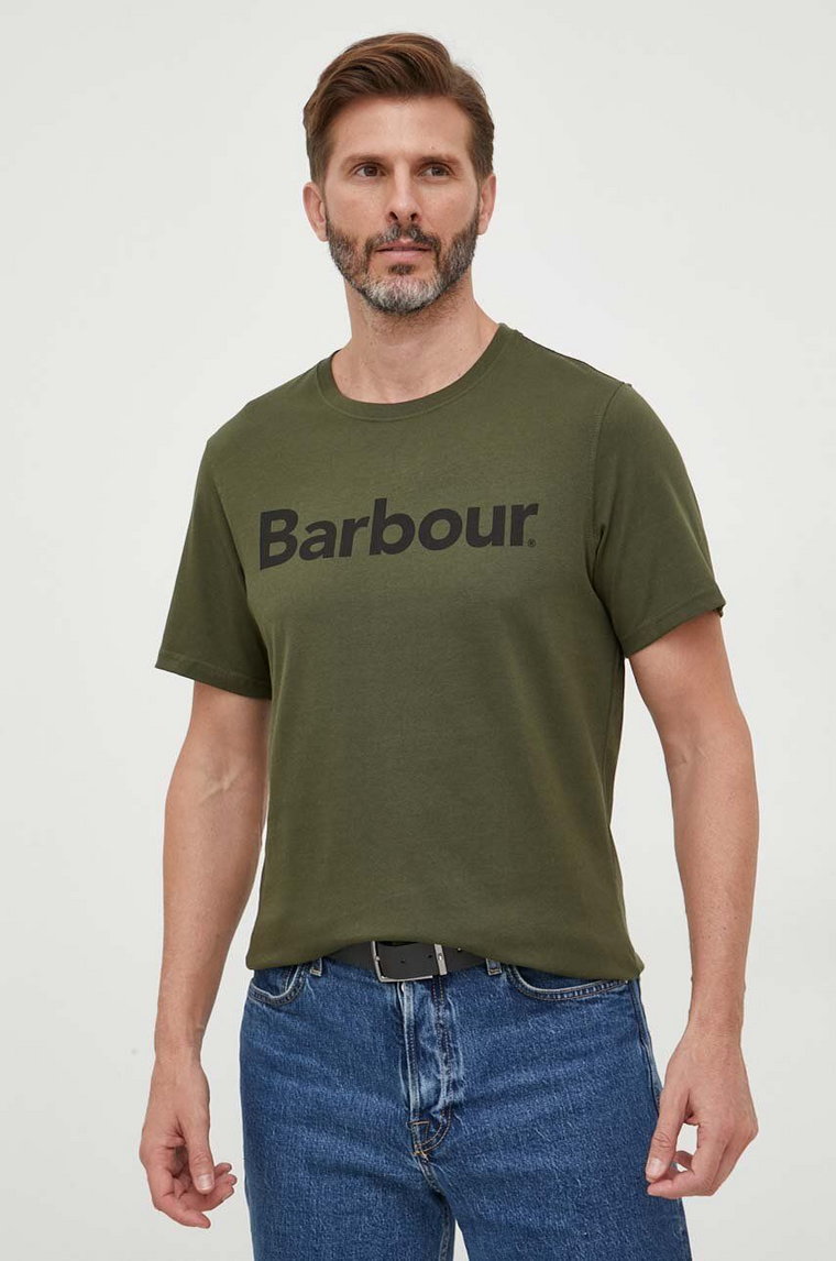 Barbour t-shirt bawełniany kolor zielony z nadrukiem