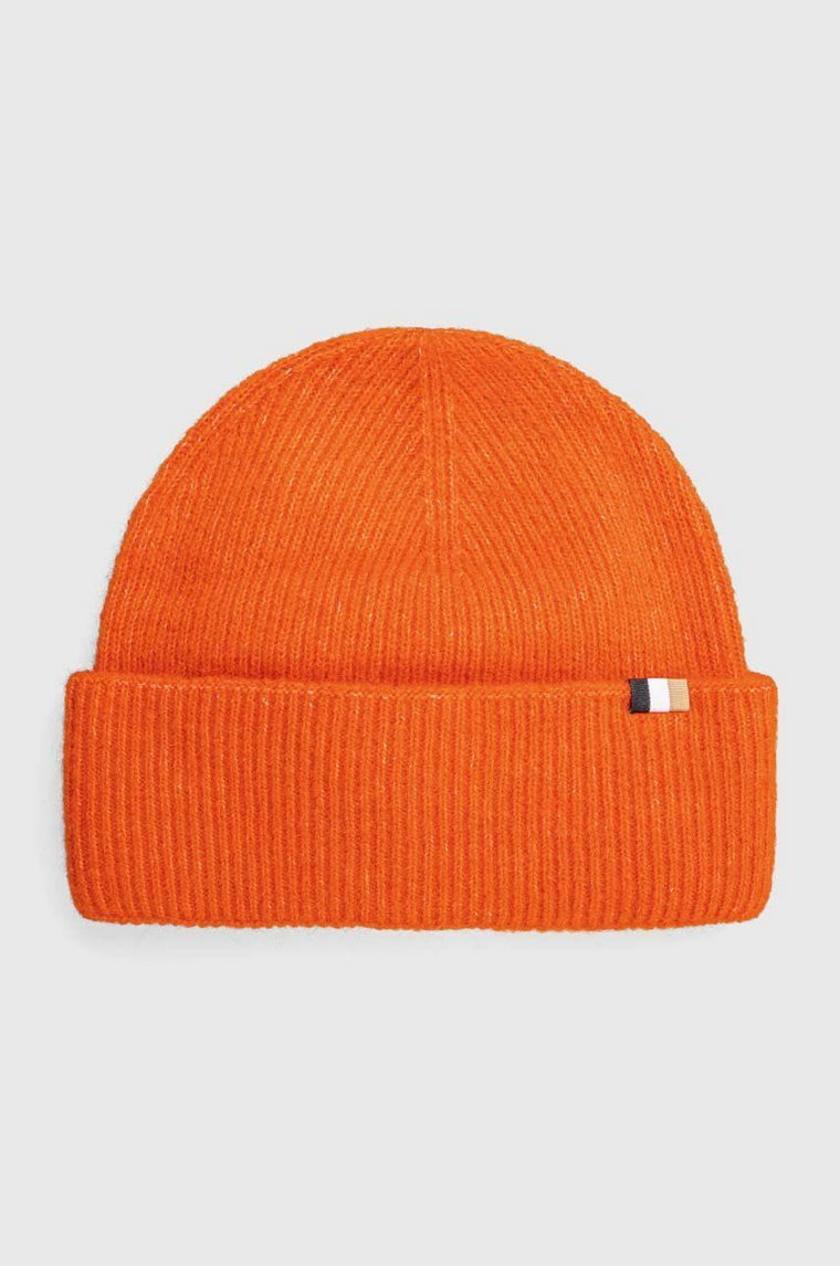 BOSS czapka wełniana kolor pomarańczowy z grubej dzianiny wełniana