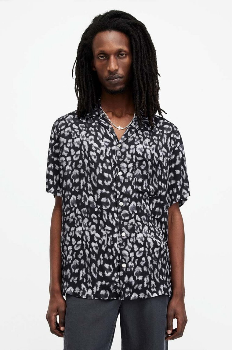 AllSaints koszula LEOPAZ SS SHIRT męska kolor czarny relaxed M035SA