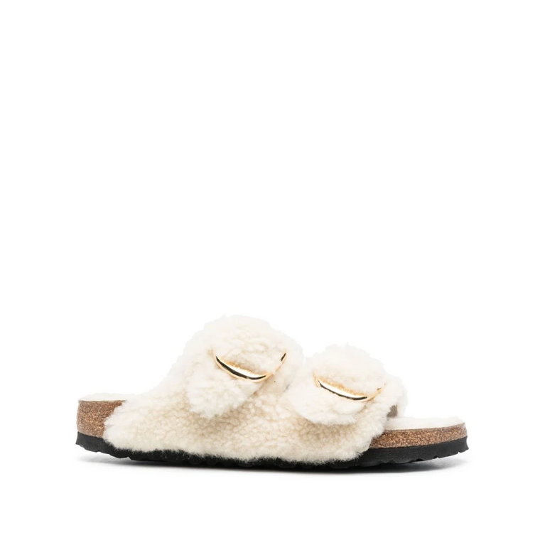 Białe sandały z futerkiem i dużą sprzączką Birkenstock