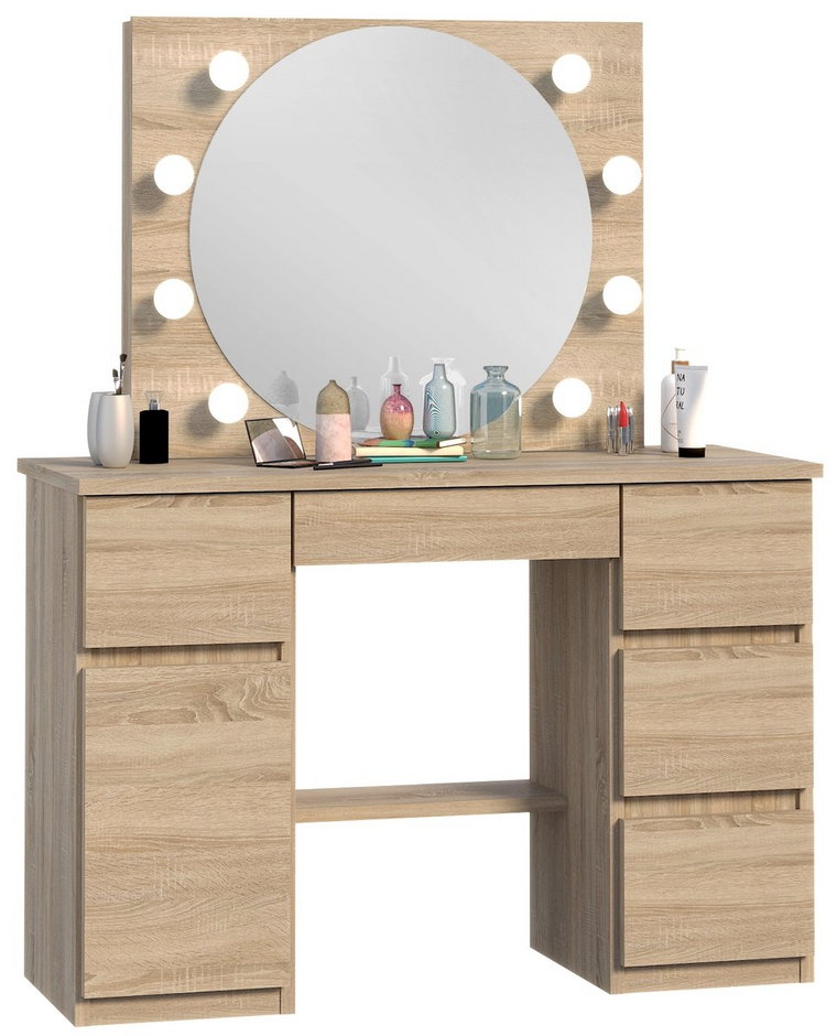 Toaletka z lustrem LED dąb sonoma z szufladami Olivia 8 Led wiszące lustro