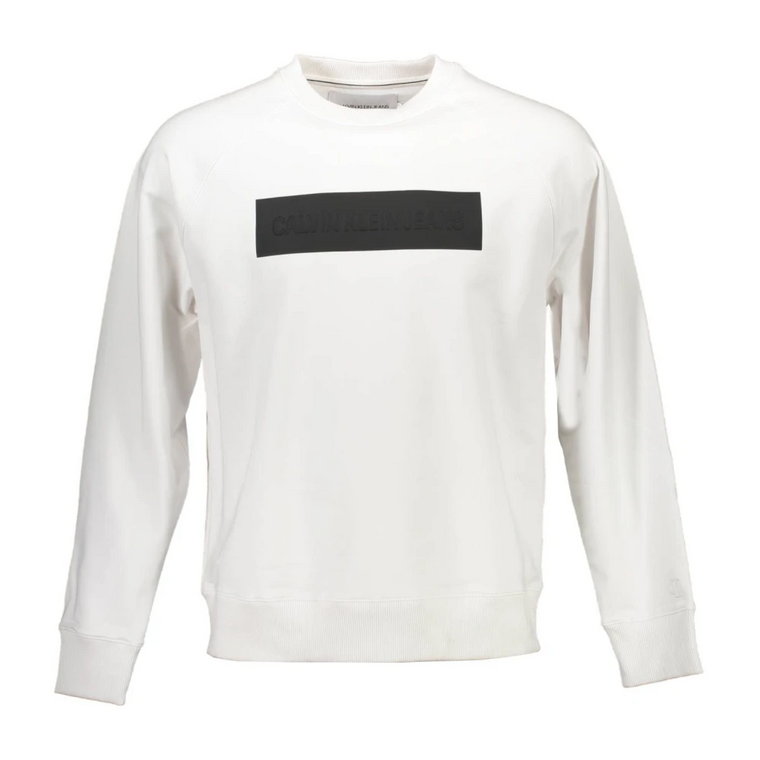 Biała Bawełniana Bluza, Długi Rękaw, Okrągły Dekolt, Nadruk Logo Calvin Klein