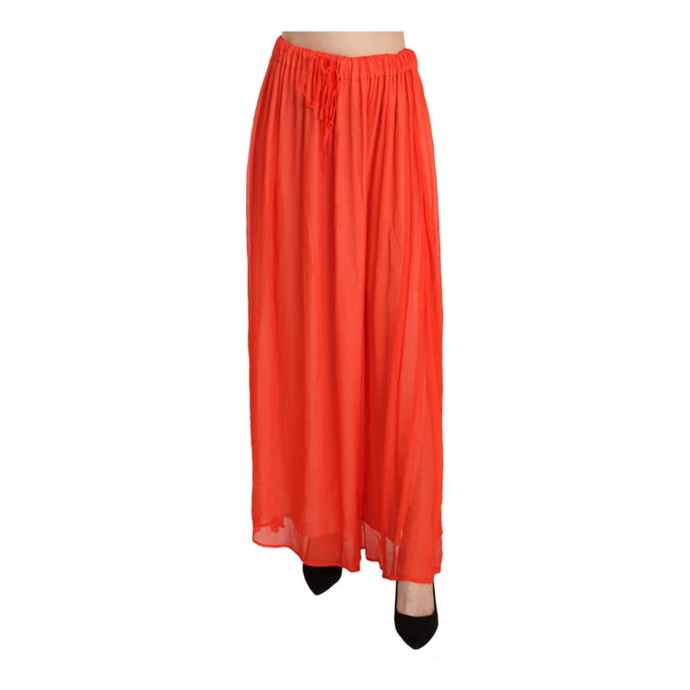 Orange Crepe Pleated Trapeze Viscose Maxi Skirt Jucca