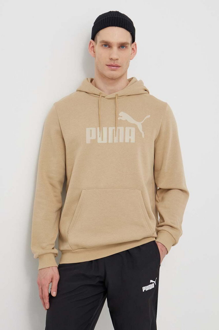 Puma bluza męska kolor beżowy z kapturem z nadrukiem 586687