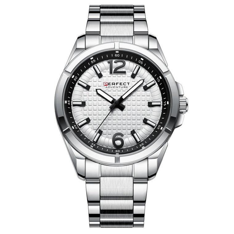 Srebrny zegarek męski bransoleta duży solidny Perfect M118