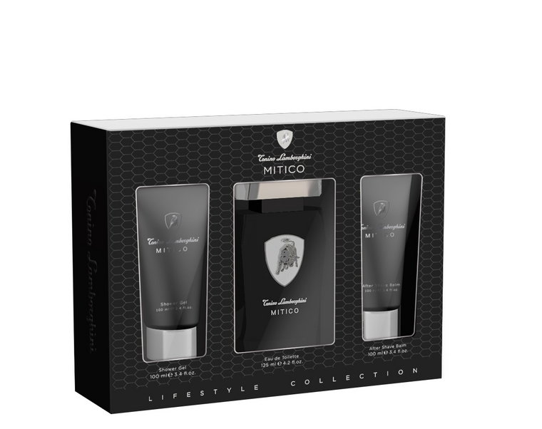 Zestaw męski Tonino Lamborghini Mitico Woda toaletowa 125 ml + Balsam po goleniu 100 ml + Żel pod prysznic 100 ml (810876038409). Perfumy męskie