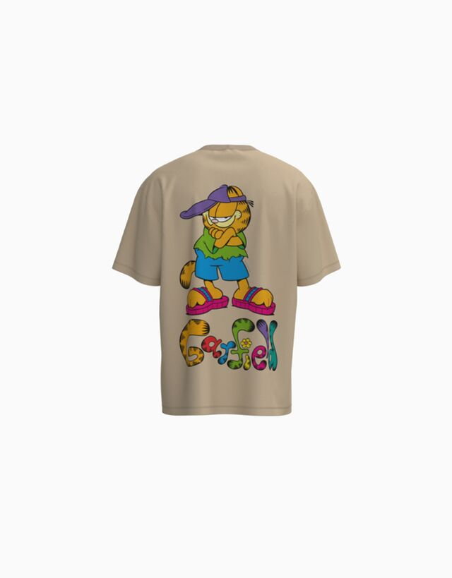 Bershka Garfield  Koszulka O Kwadratowym Kroju Z Krótkim Rękawem I Nadrukiem Mężczyzna L Wielbłądzi