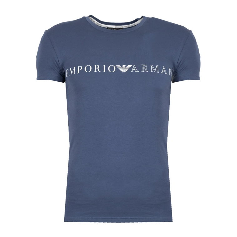 Dopasowana T-shirt z Okrągłym Dekoltem i Logiem Marki Emporio Armani