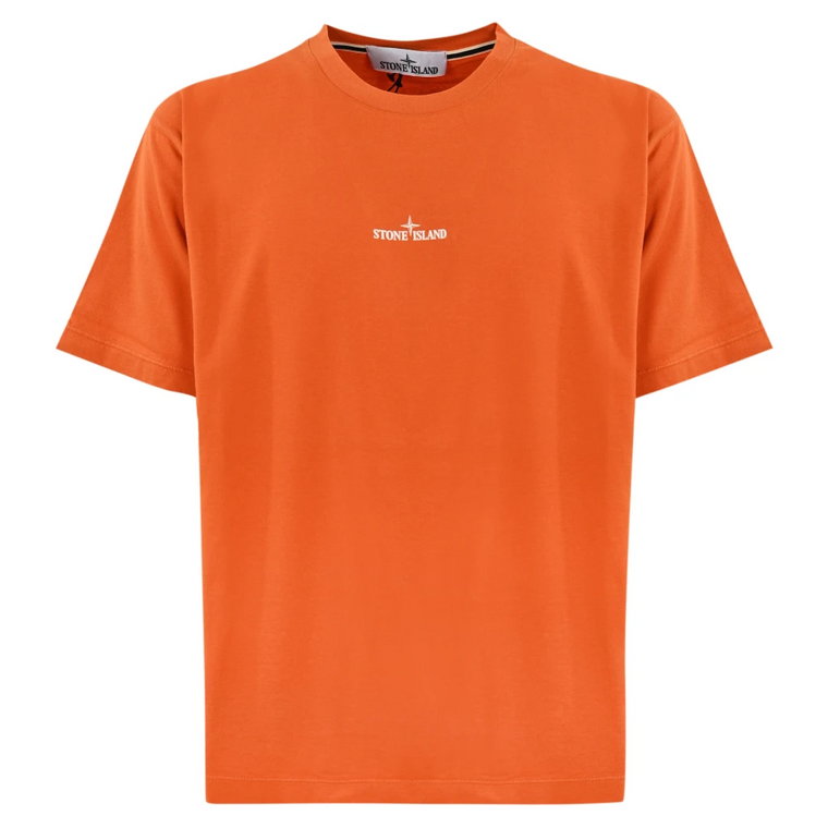 Pomarańczowy T-shirt z Nadrukiem dla Mężczyzn Stone Island