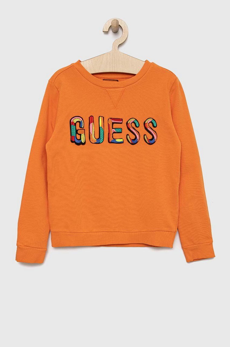 Guess bluza bawełniana dziecięca kolor pomarańczowy z aplikacją