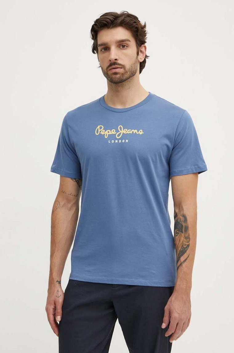 Pepe Jeans t-shirt bawełniany Eggo męski kolor niebieski z nadrukiem