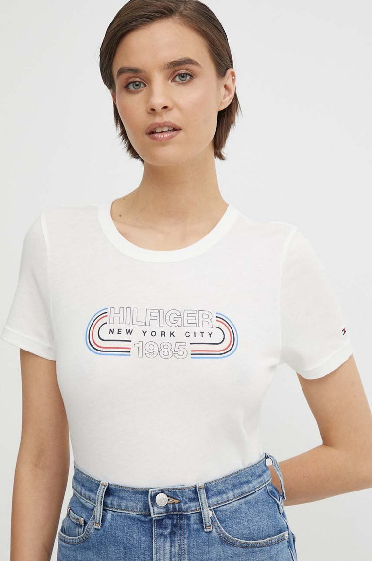 Tommy Hilfiger t-shirt bawełniany damski kolor beżowy