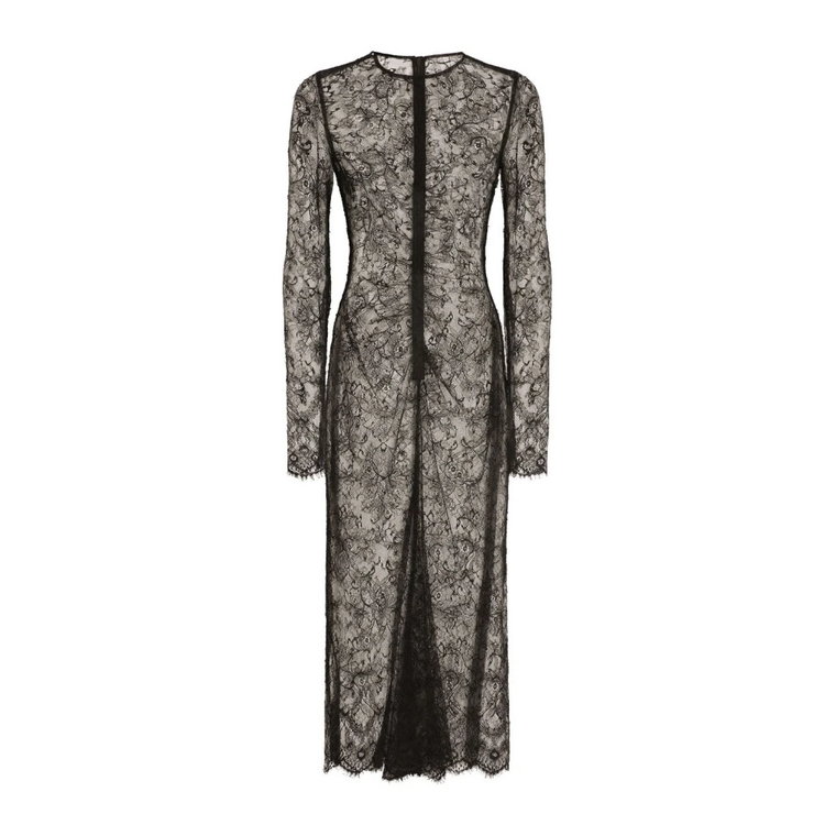 Czarna Koronkowa Sukienka Maxi z Długimi Rękawami Dolce & Gabbana