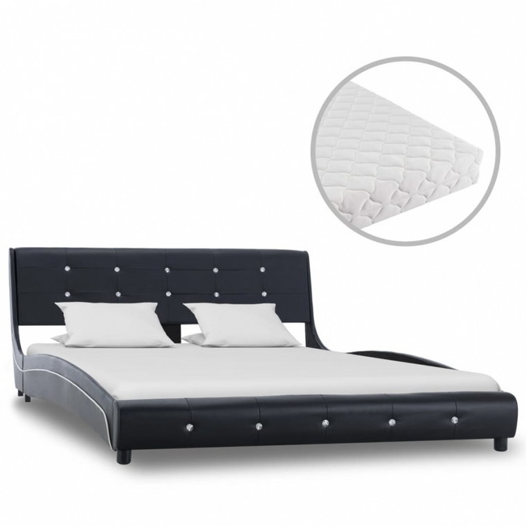 Łóżko z materacem, czarne, sztuczna skóra, 140 x 200 cm kod: V-277576