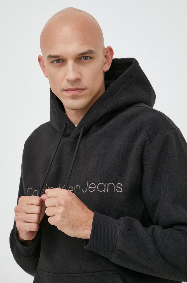 Calvin Klein Jeans bluza męska kolor czarny z kapturem gładka