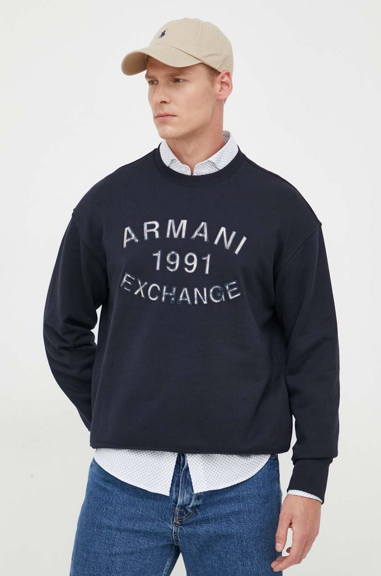 Armani Exchange bluza bawełniana męska kolor granatowy z aplikacją