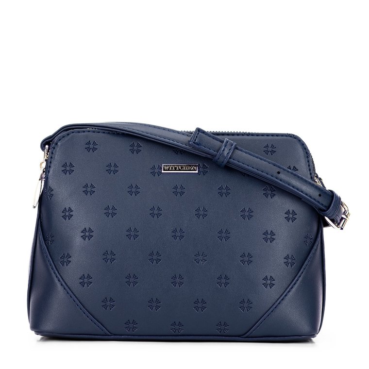 Damska torebka crossbody z ekoskóry w monogram granatowa