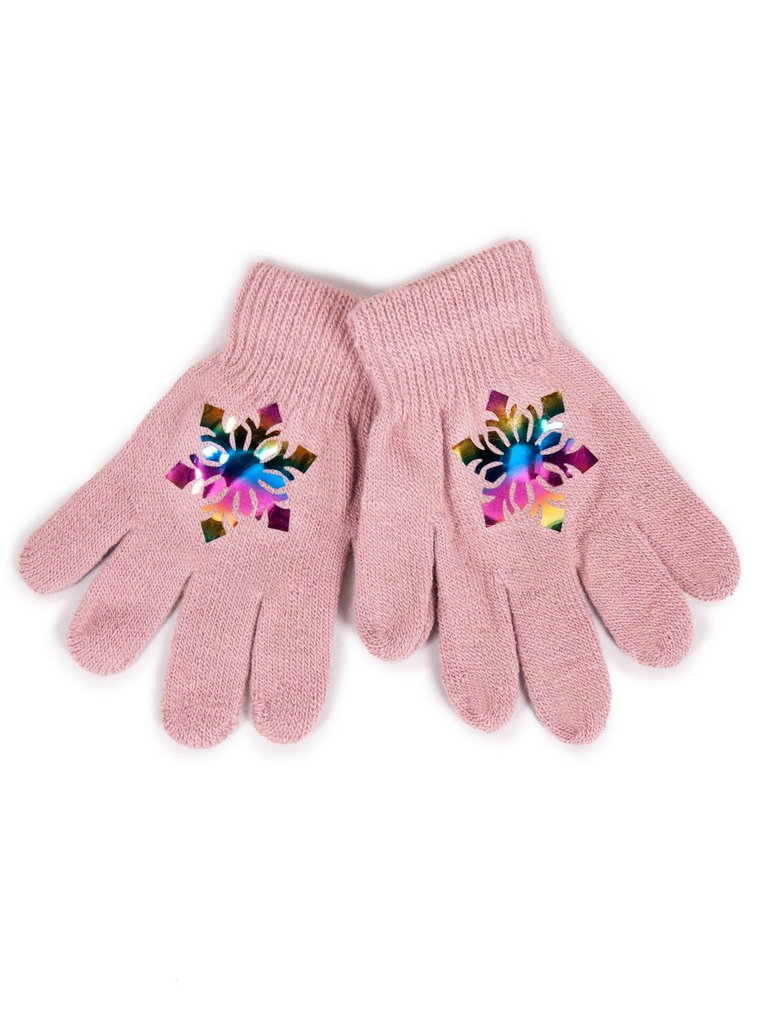 Rękawiczki Dziewczęce Pięciopalczaste Różowe Z Hologramem Śnieżynką 16 Cm Yoclub