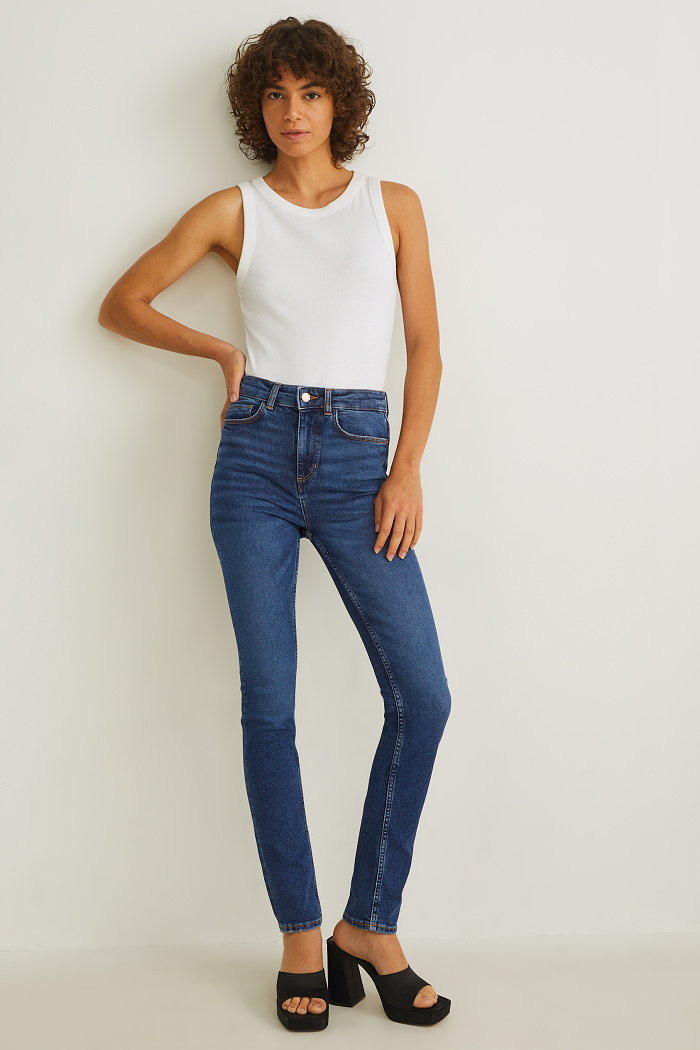C&A Slim jeans-wysoki stan, Niebieski, Rozmiar: 46 krótki