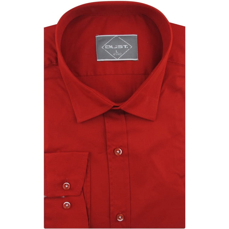 Koszula Męska Elegancka Wizytowa do garnituru gładka czerwona z długim rękawem w kroju SLIM FIT Dust E456