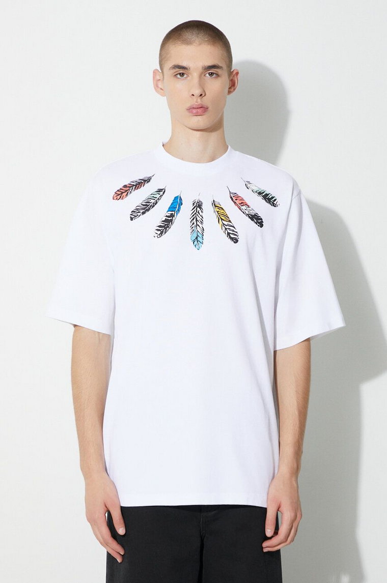 Marcelo Burlon t-shirt bawełniany Collar Feathers męski kolor biały z nadrukiem
