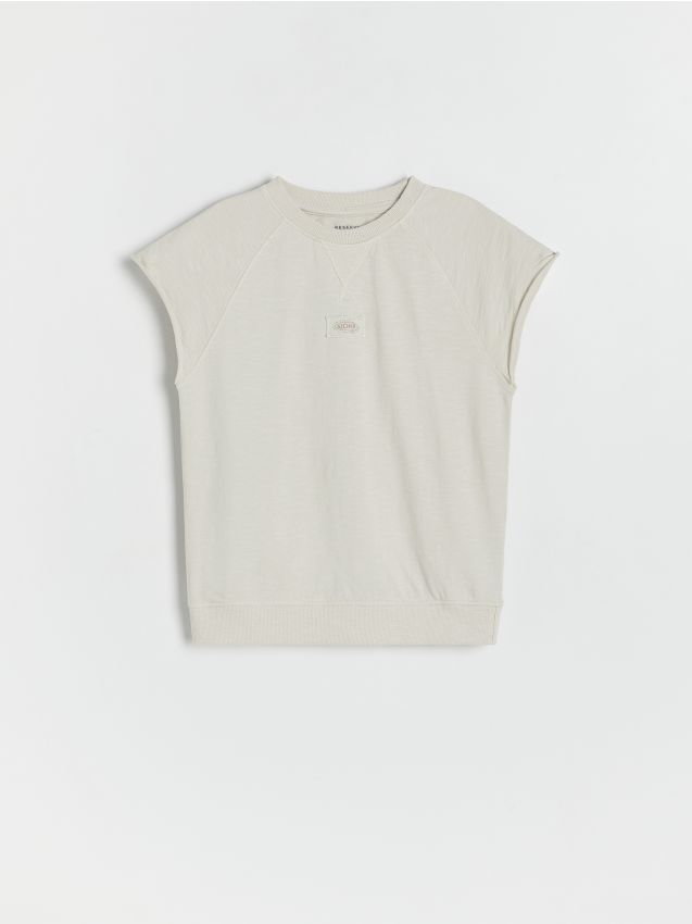 Reserved - Bawełniany t-shirt oversize - beżowy