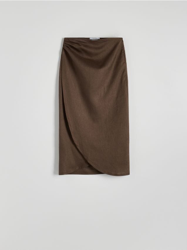 Reserved - Kopertowa spódnica midi z lnu - brązowy