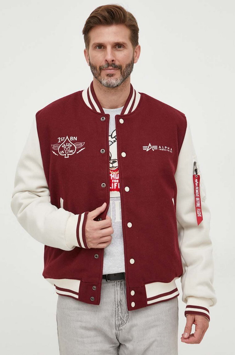 Alpha Industries kurtka bomber Varsity Air Force Jacket męski kolor bordowy przejściowa