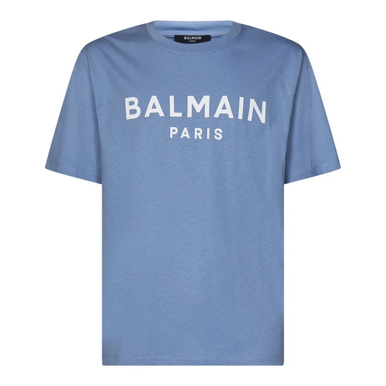 Niebieska koszulka z nadrukiem logo Balmain