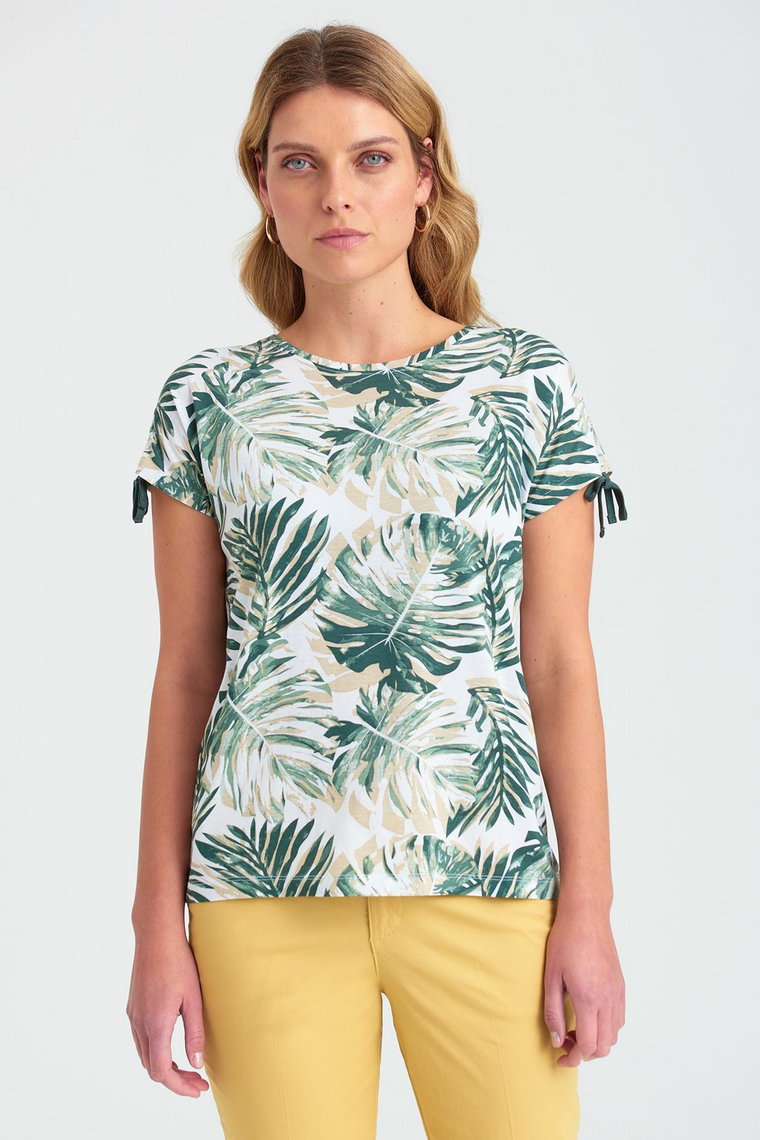 T-shirt damski w roślinne wzory