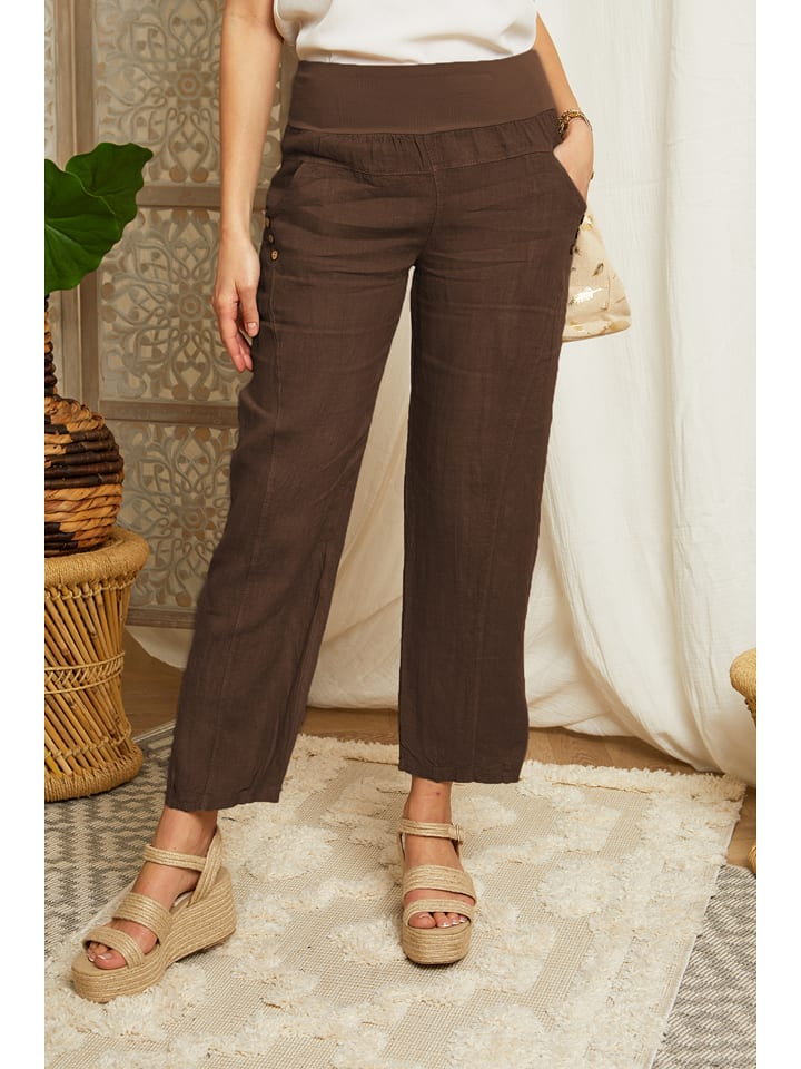 Lin Passion Lniane spodnie w kolorze brązowym