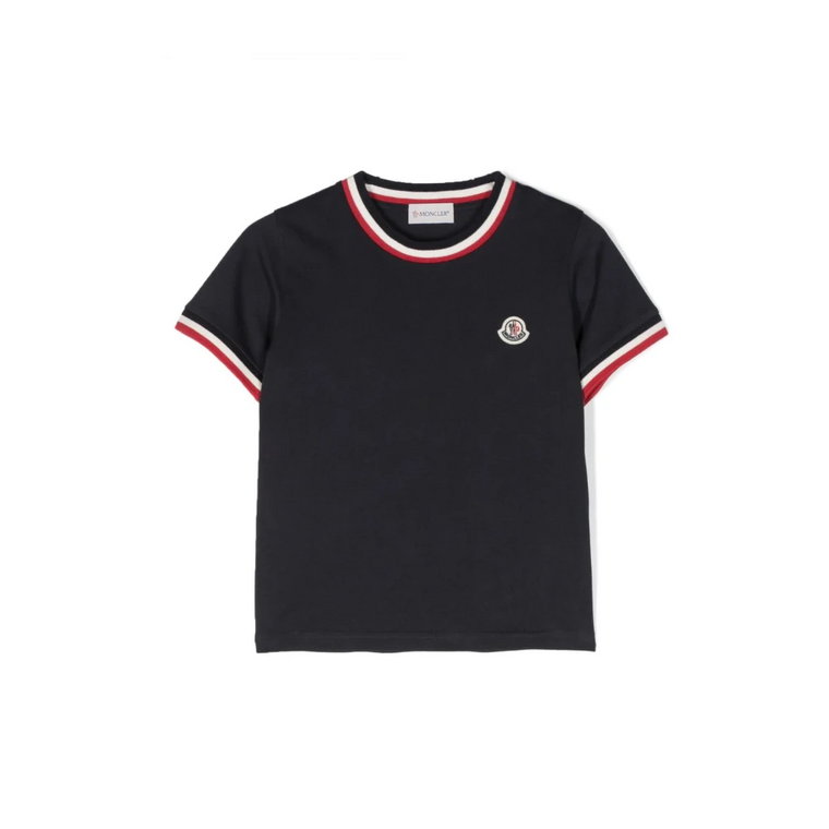 Koszulka dla dzieci z okrągłym dekoltem - Tricolor Trim, 100% Bawełna Moncler
