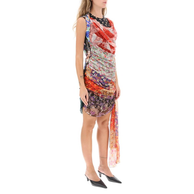 Sukienka z recyklingowanej jedwabiu w patchworku Marine Serre