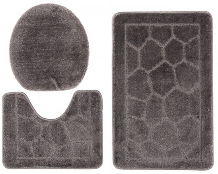 Designerski szary komplet dywaników łazienkowych - Brusso 4X