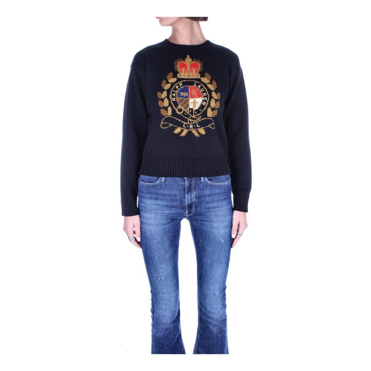 Czarny Sweter z Haftem Ralph Lauren