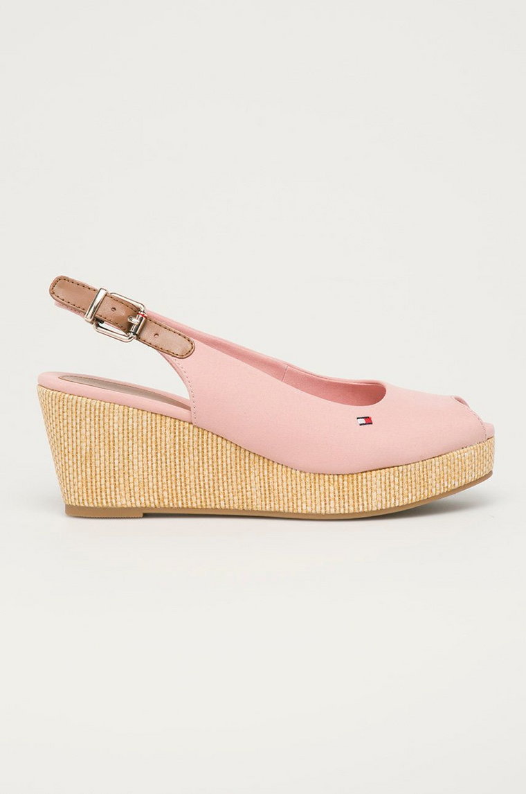 Tommy Hilfiger sandały ICONIC ELBA SLING BACK WEDGE damskie kolor różowy na koturnie FW0FW04788